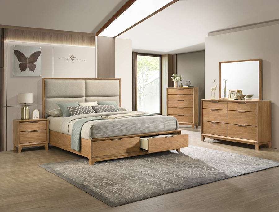 Florian Natural Wood Panel Upholstered Bedroom Set | B6572