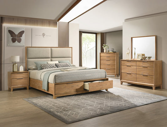 Florian Natural Wood Panel Upholstered Bedroom Set | B6572