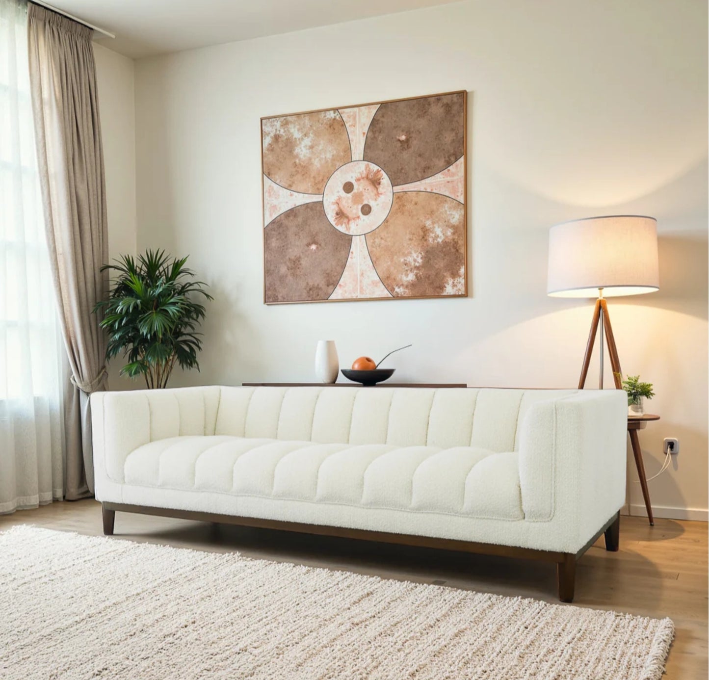 Melissa 91" Mid-Century Modern White Boucle Sofa