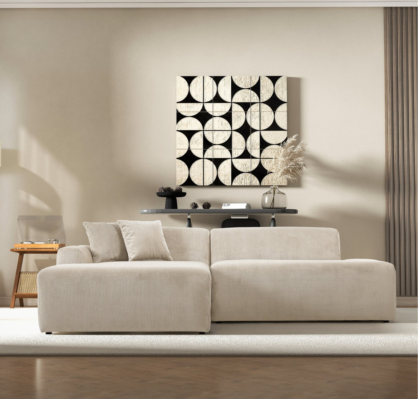 Mar Cream LAF Sectional Corduroy Sofa