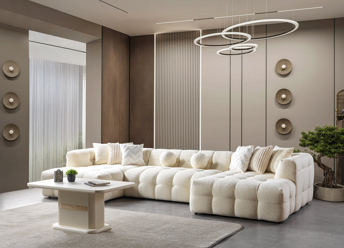 Ivy Ivory Boucle Double Chaise 146" Sectional