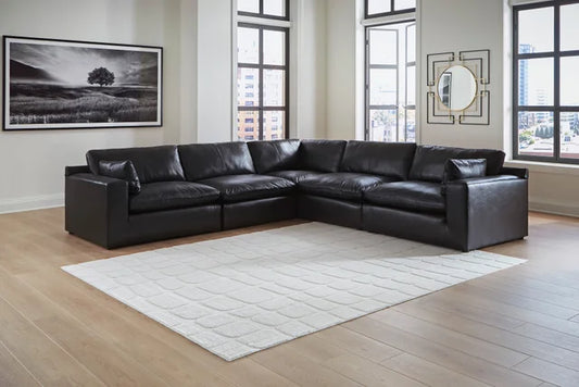 Emilia Black GENUINE LEATHER 5pc Sectional 30902
