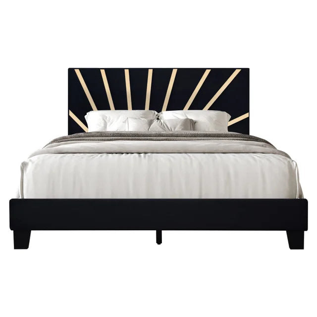Nico Black Velvet Queen Platform Bed