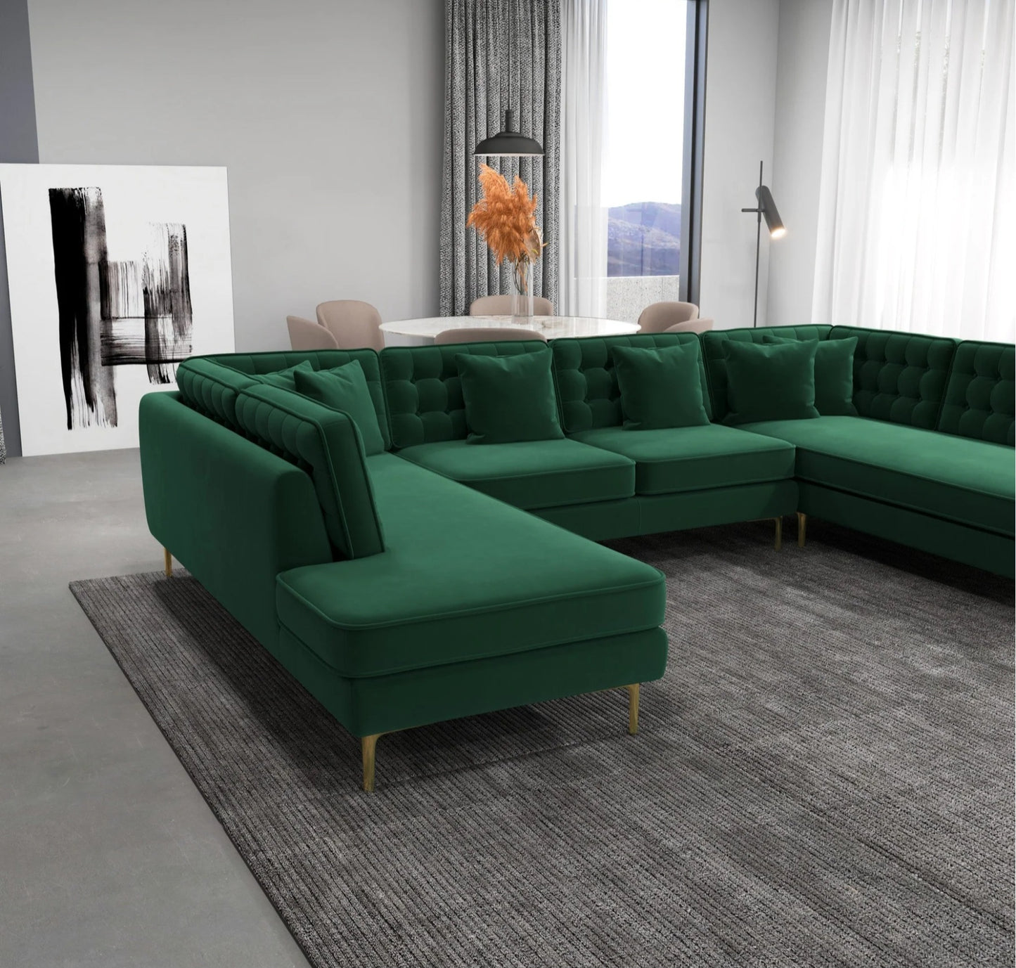 Brooke 131" Green Velvet U Shape Corner Sectional