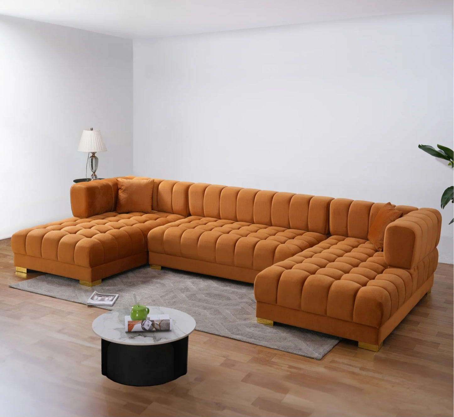 Marlow 142" Cognac Velvet U Shape Corner Sofa