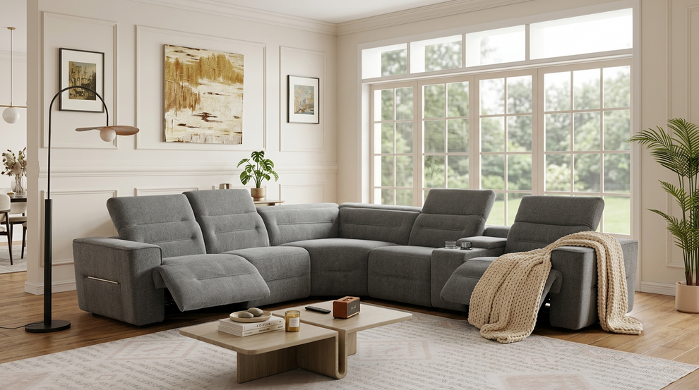 Nexus Dark Grey Fabric POWER Sectional MI-1265
