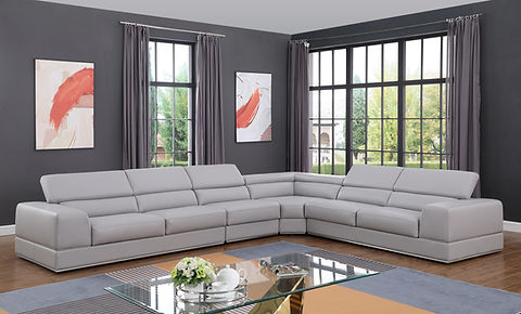 Pella Light Grey Leather Match  4pc Sectional MI5106