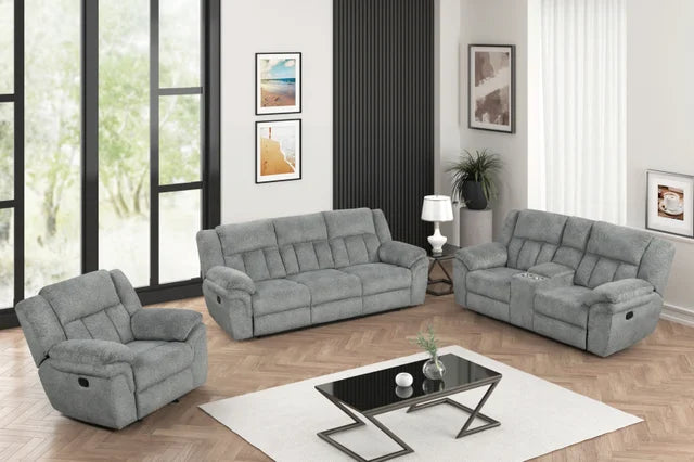 Dallas Grey Soft Fabric 3pc Reclining Set