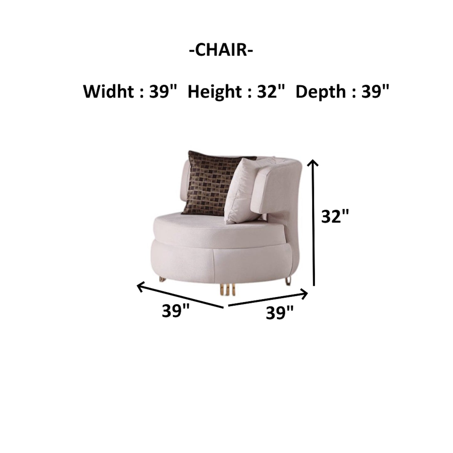 Monaco 3-pieces (Sofa & Loveseat & Chair) Livingroom Set Cream