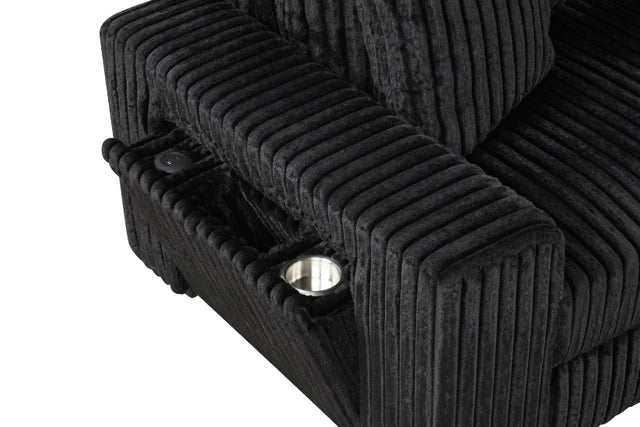 Bazooka Black Corduroy 7PC Sectional With Ottoman