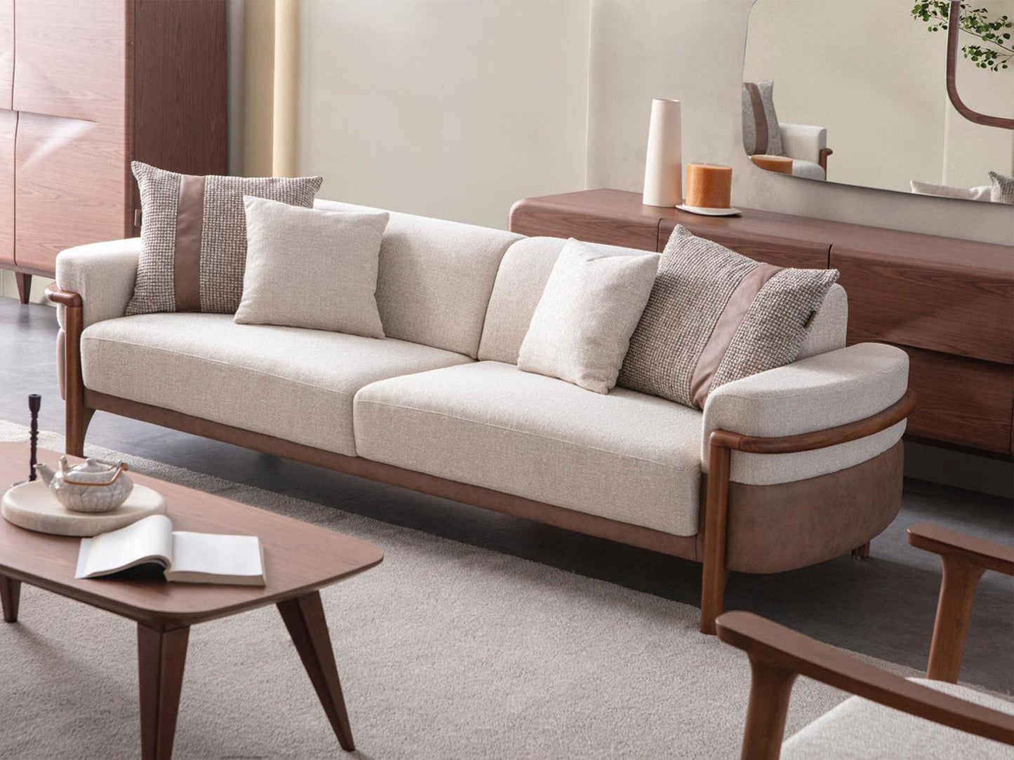 Odin 4-pieces (4 Seater Sofa &  3 Seater Sofa & 2 Chair) Livingroom Set Cream