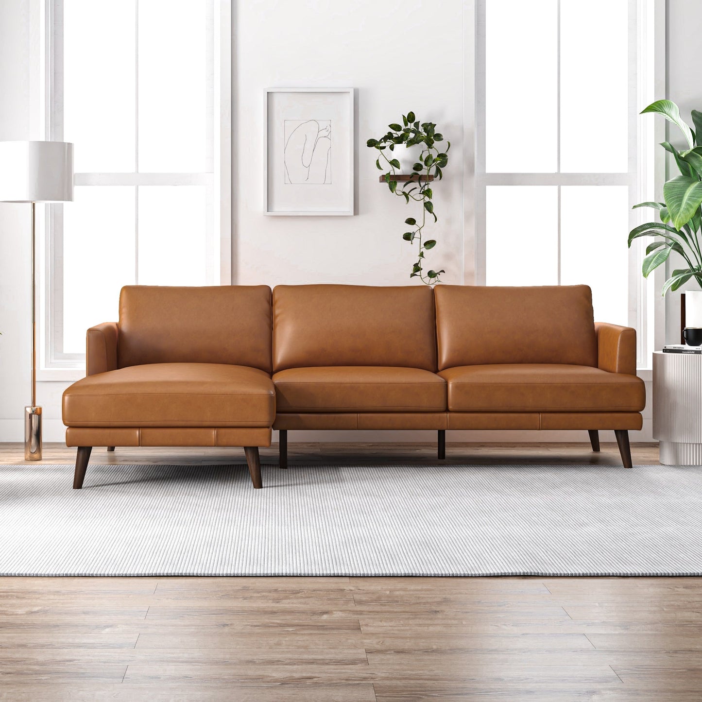 Lore Tan L-Shaped Genuine Leather LAF Sectional