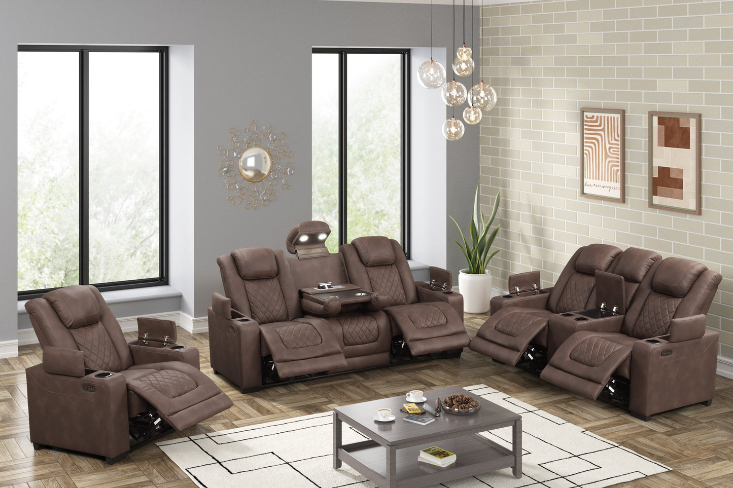 Rima Brown POWER 3pc Reclining Set  S4306