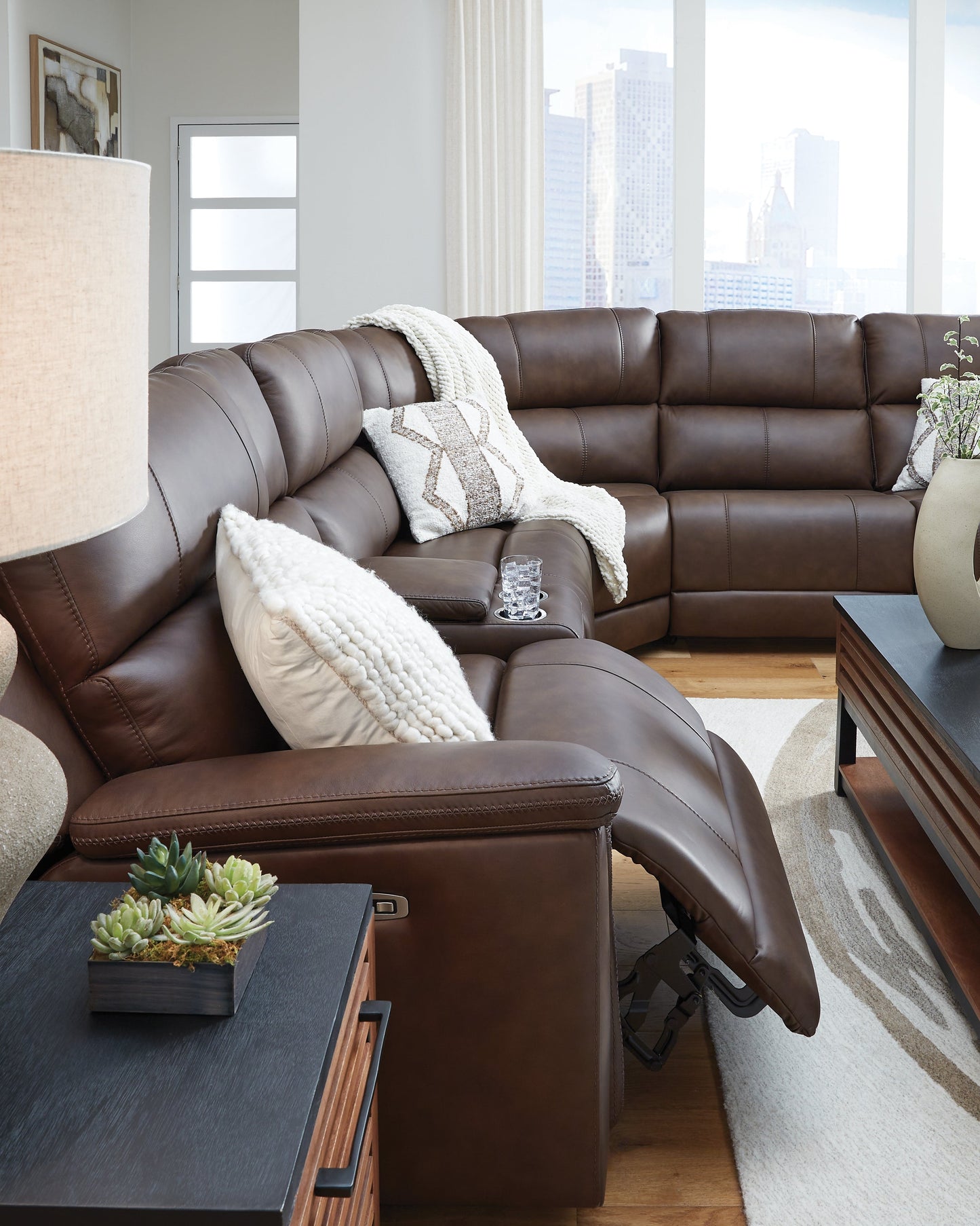 Bleckley Espresso POWER/TOP GRAIN LEATHER 6pc Reclining Sectional| PCU1200131