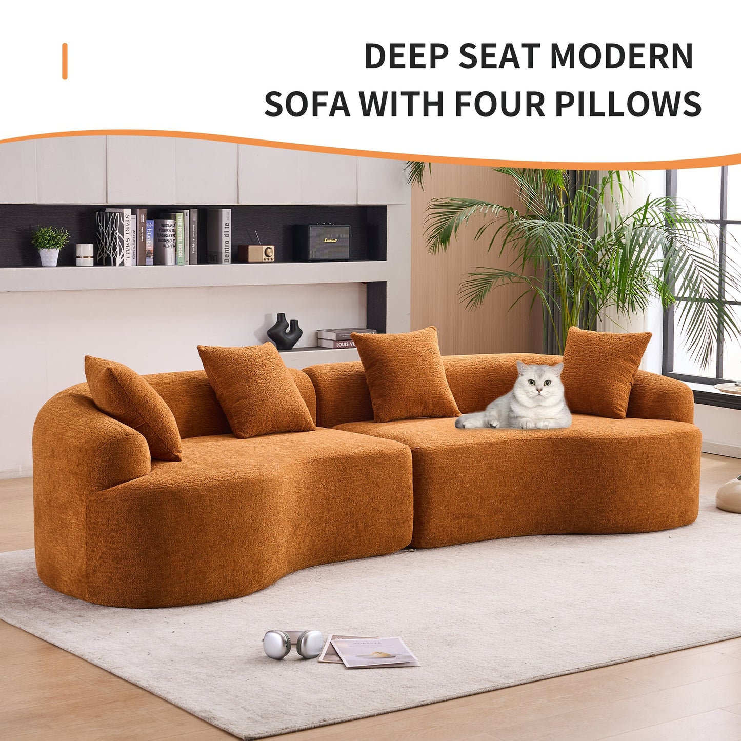 Pryys Compression Sponge Sofa Orange Curved Modular Sectional