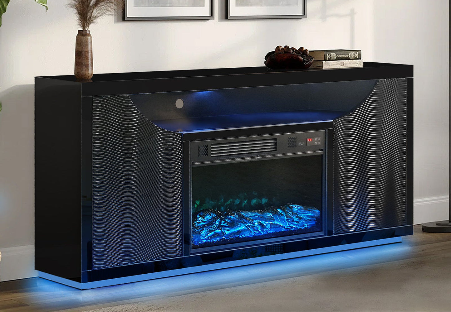 Maya Black 63" Fireplace TV Stand A-F07