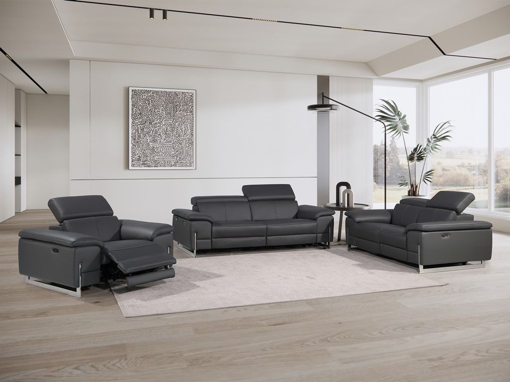 UR987 Grey TOP GRAIN ITALIAN LEATHER 3pc Full POWER Set