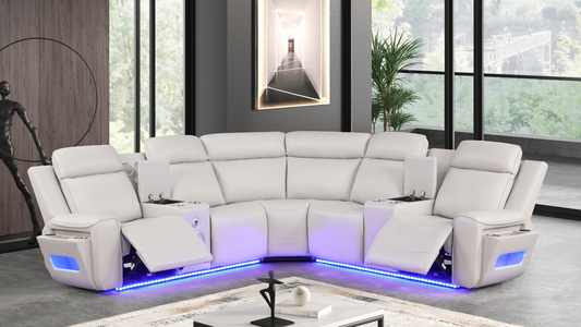 Galaxy Sand Leather POWER/BLUETOOTH SPEAKERS/LED Reclining Sectional S3550