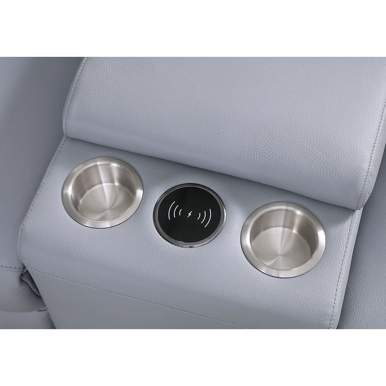 Picasso Light Blue 2-POWER  Leather Match 6pc Sectional  MI631