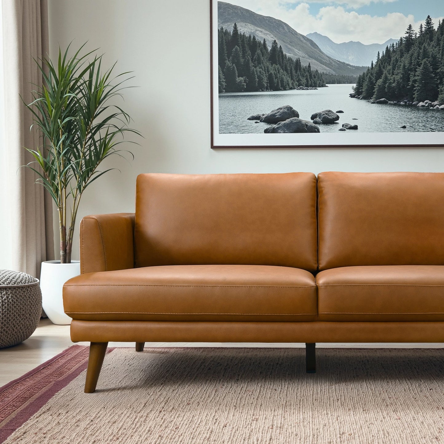 Lore Tan L-Shaped Genuine Leather RAF Sectional