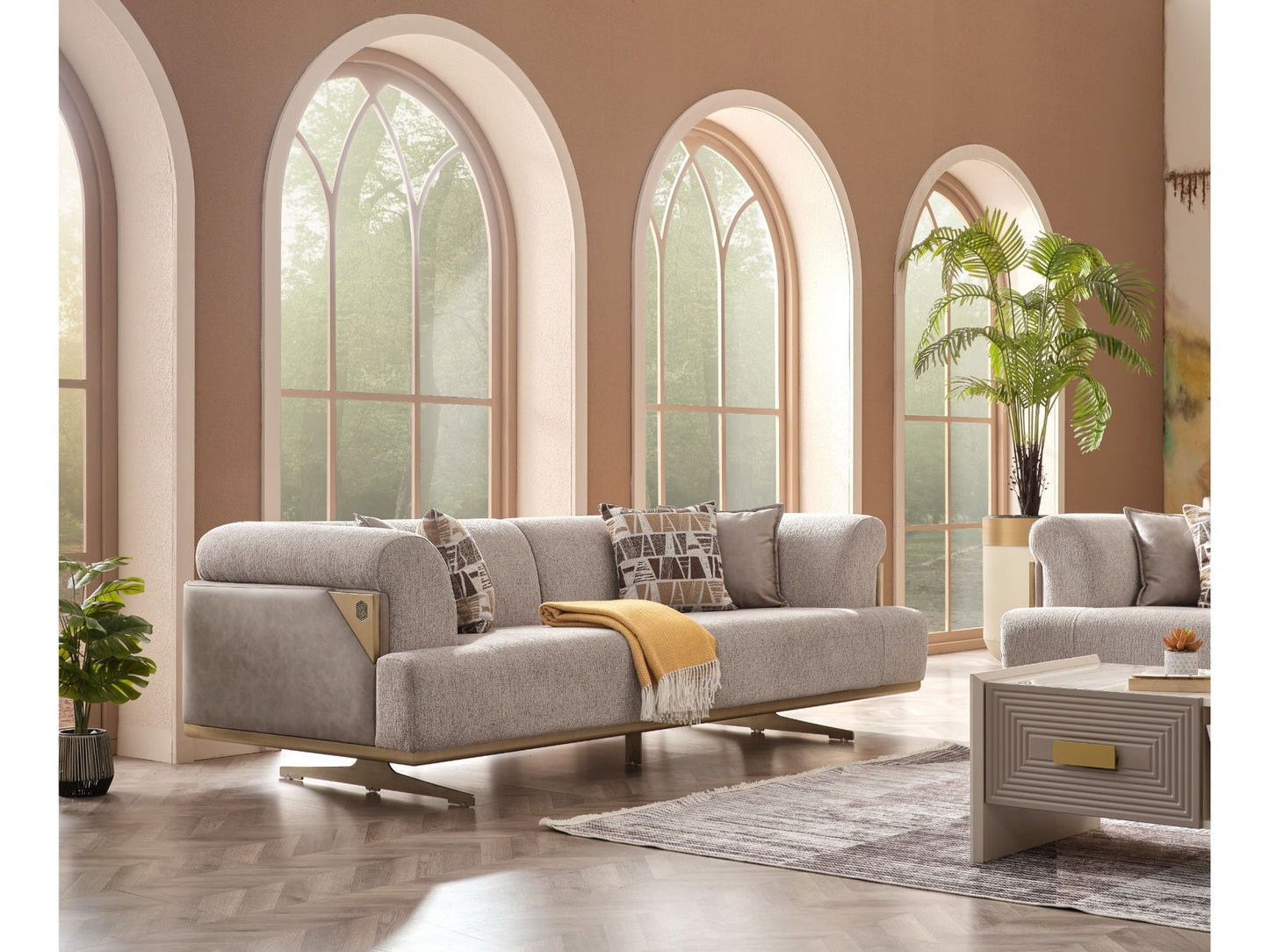 Urla 3-pieces (Sofa & Module Sofa & 1 Chair) Livingroom Set Cream