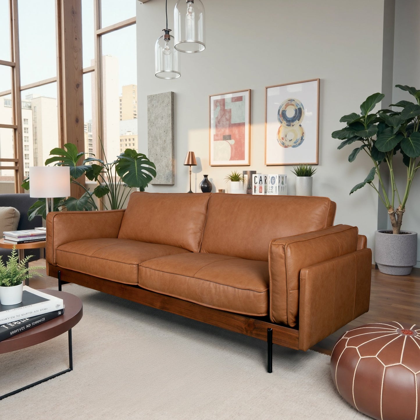 Utica Genuine Leather  Sofa with Metal Legs & Sustainable Materials