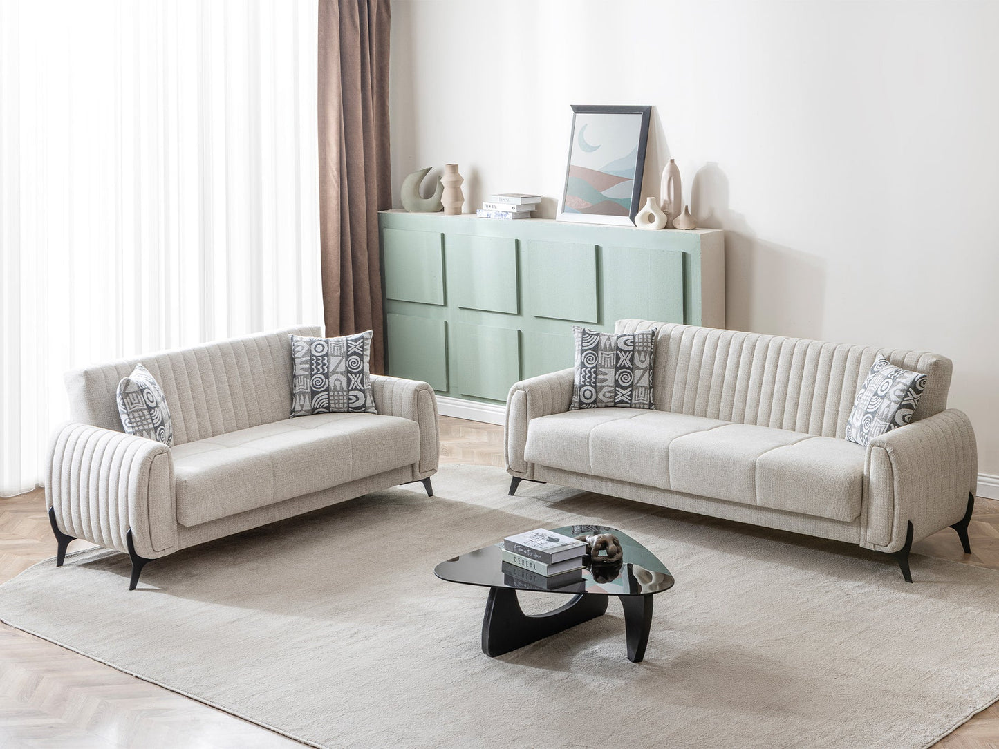 Palermo 3-pieces (Sofa & Loveseat & Chair) Livingroom Set Cream