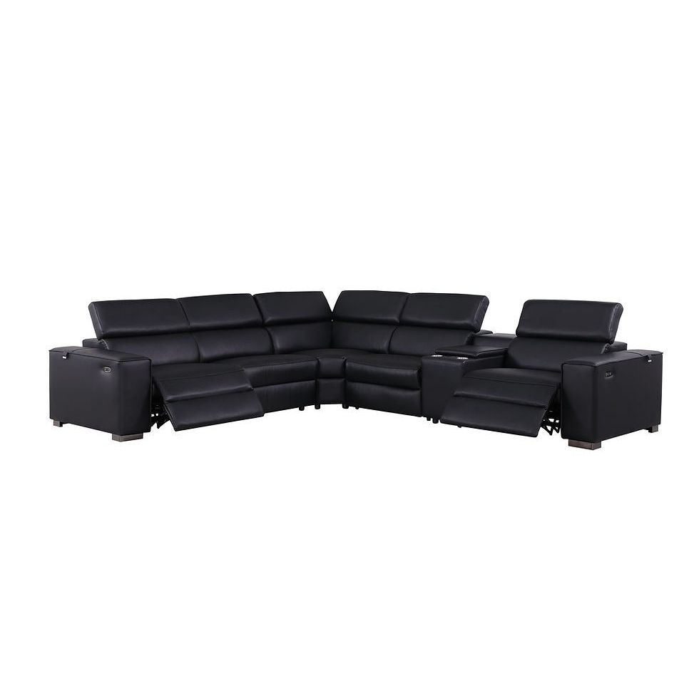 Picasso Black 2-POWER  Leather Match 6pc Sectional  MI631