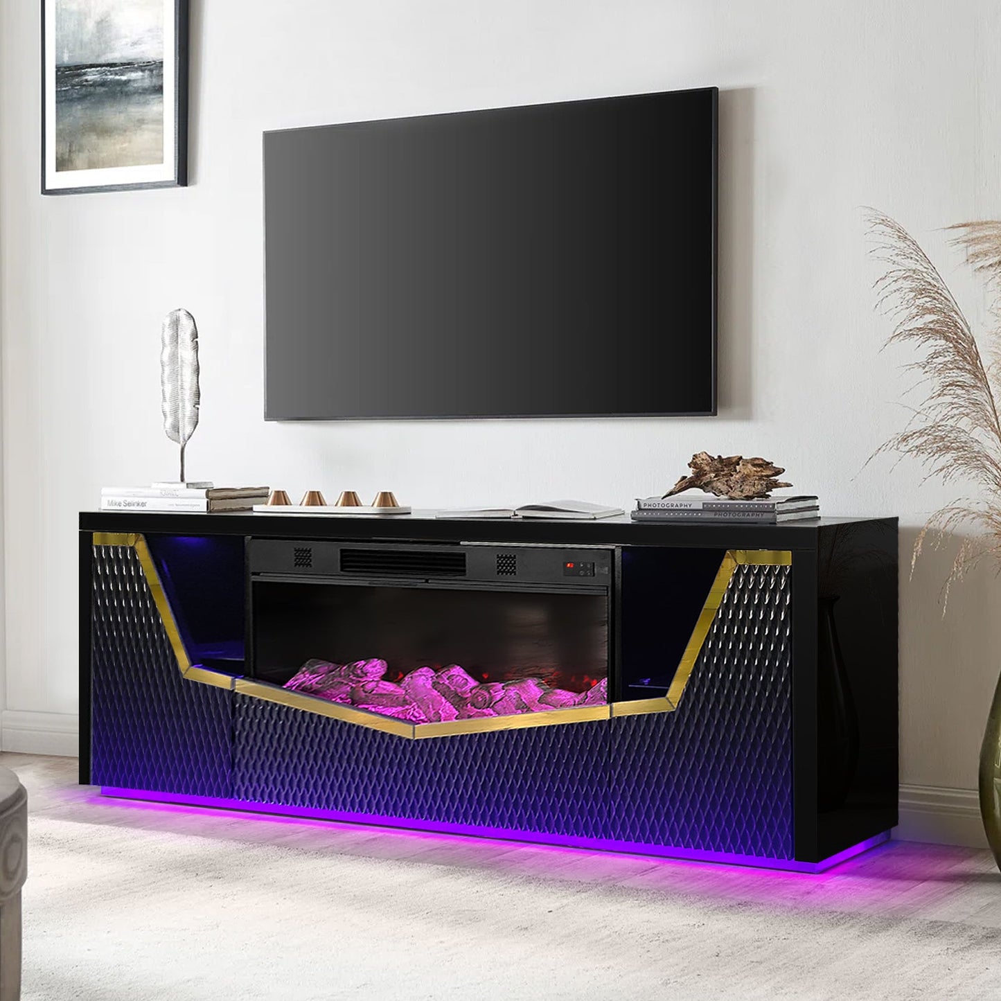 Carmela Black 71" Fireplace TV Stand A-F11