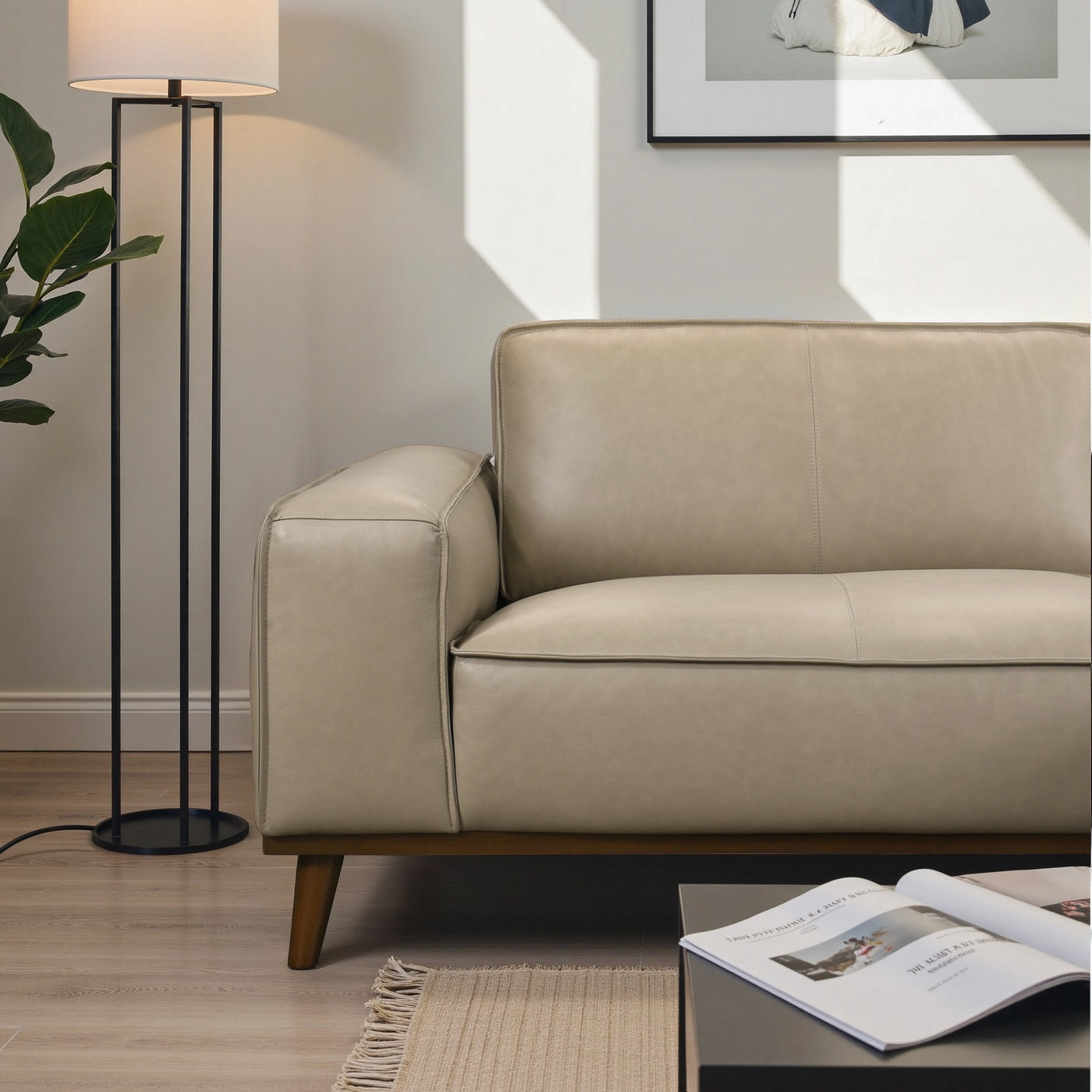 Kerrville Beige Genuine Leather Right Sectional