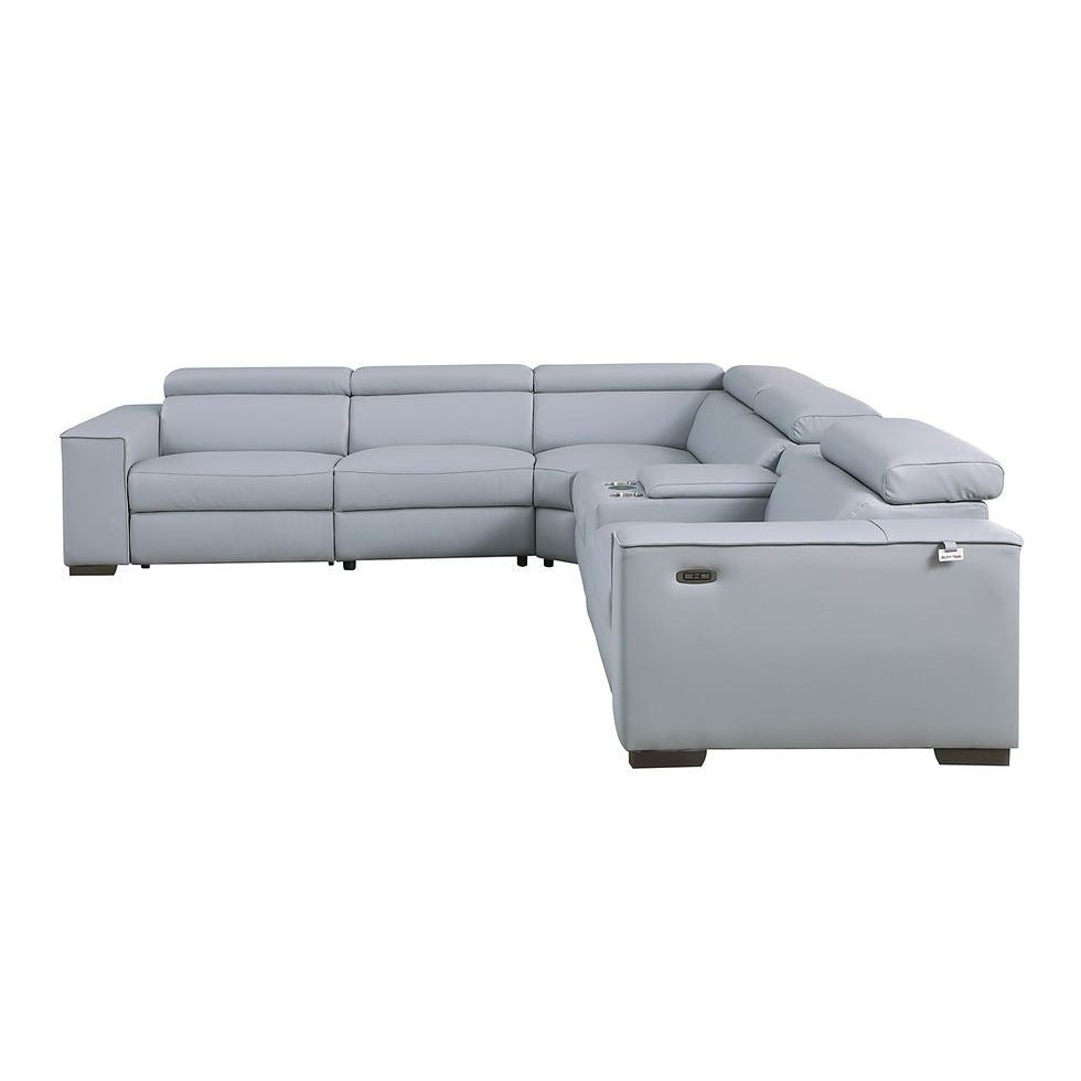 Picasso Light Blue 2-POWER  Leather Match 6pc Sectional  MI631