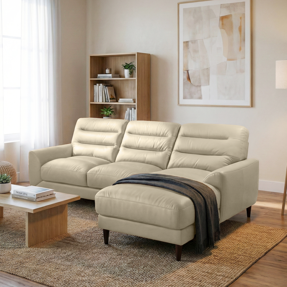 Clarion Cream Genuine Leather Sectional Sofa