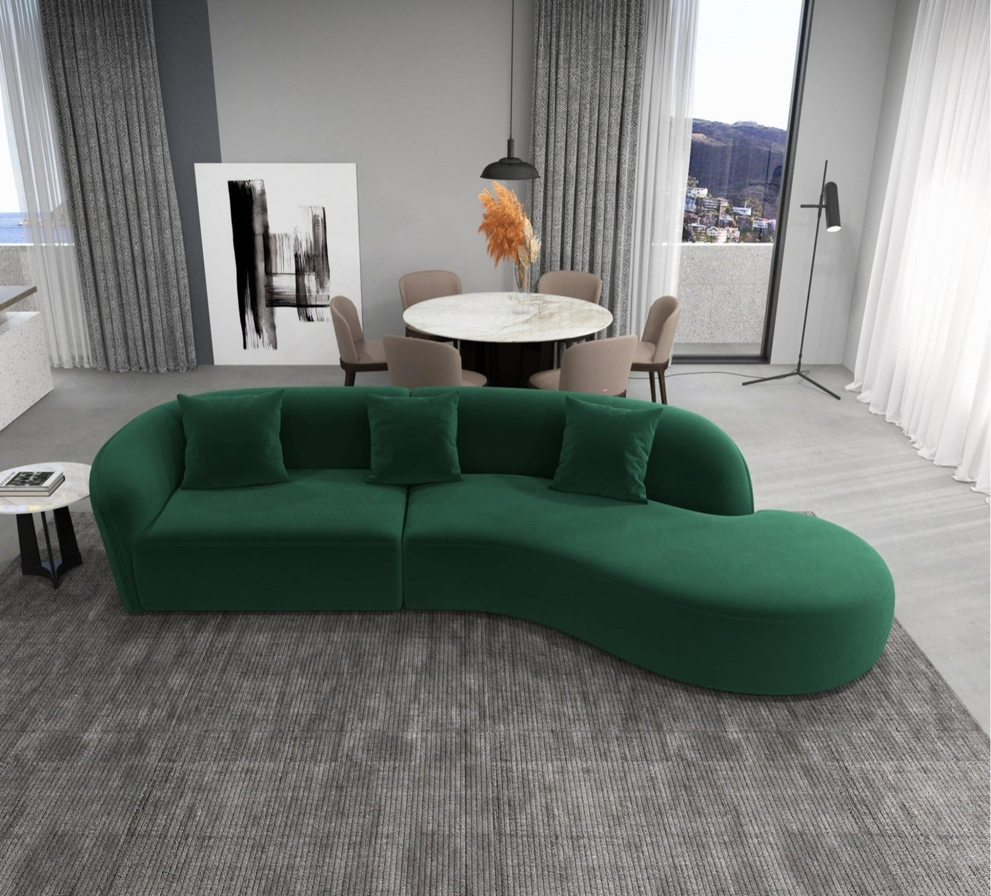 Elijah Green Velvet Japandi Style Curvy 126" Sectional