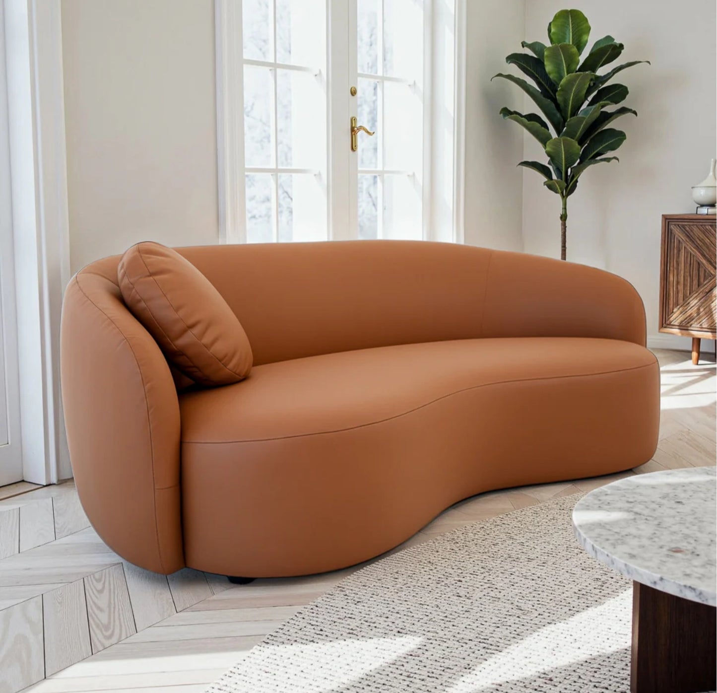 Porter Cognac Vegan Leather Sofa