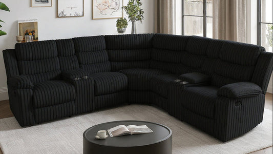 Calantha Black Corduroy Reclining Sectional S3672