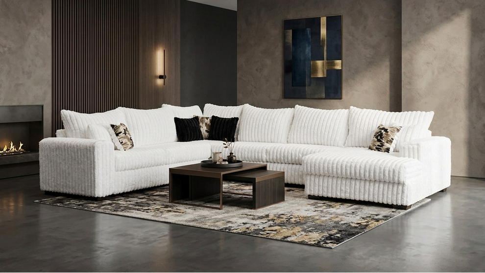 Eggshell White Corduroy OVERSIZED Sectional S320