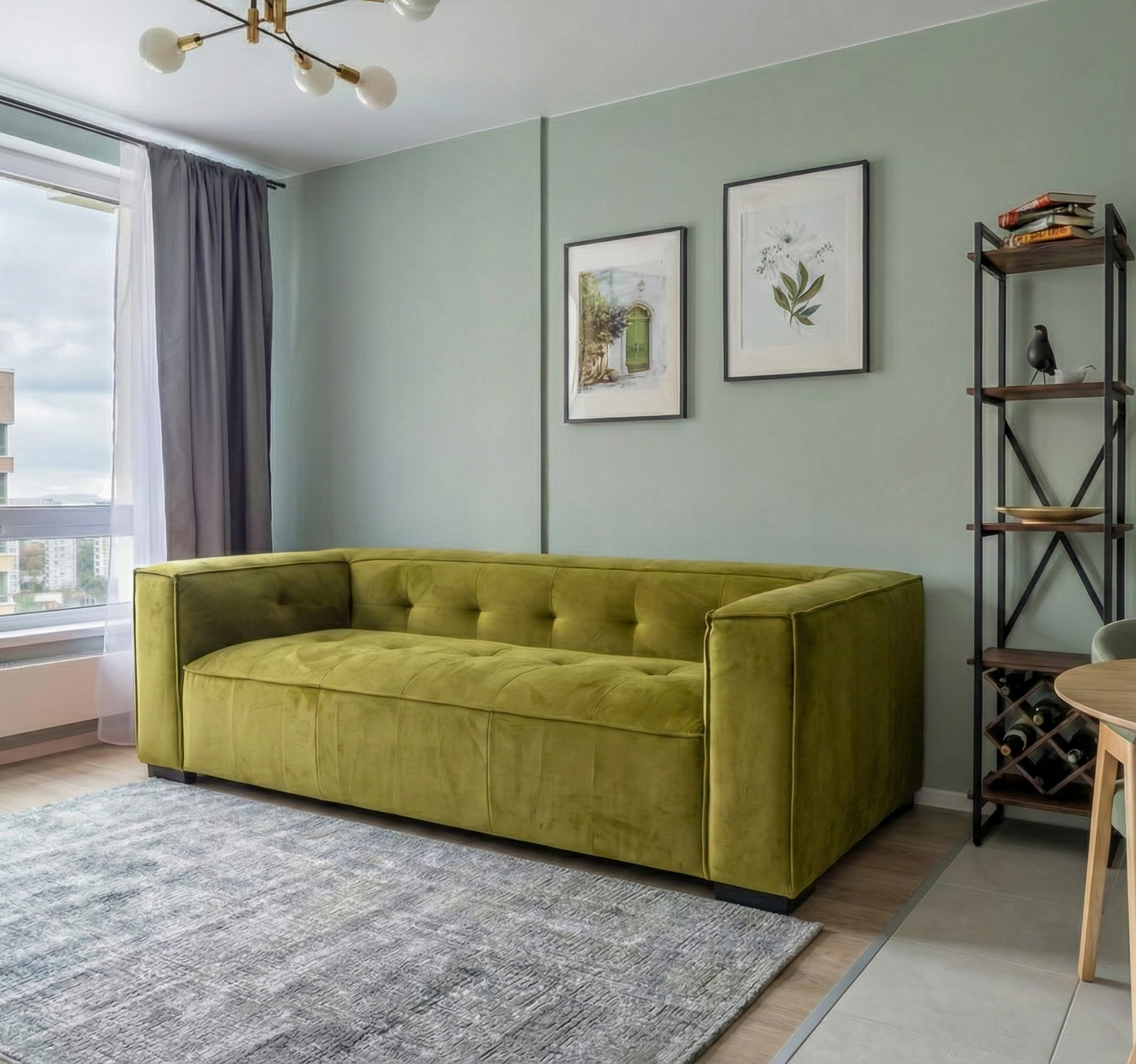 Johnston Olive Green Velvet Sofa