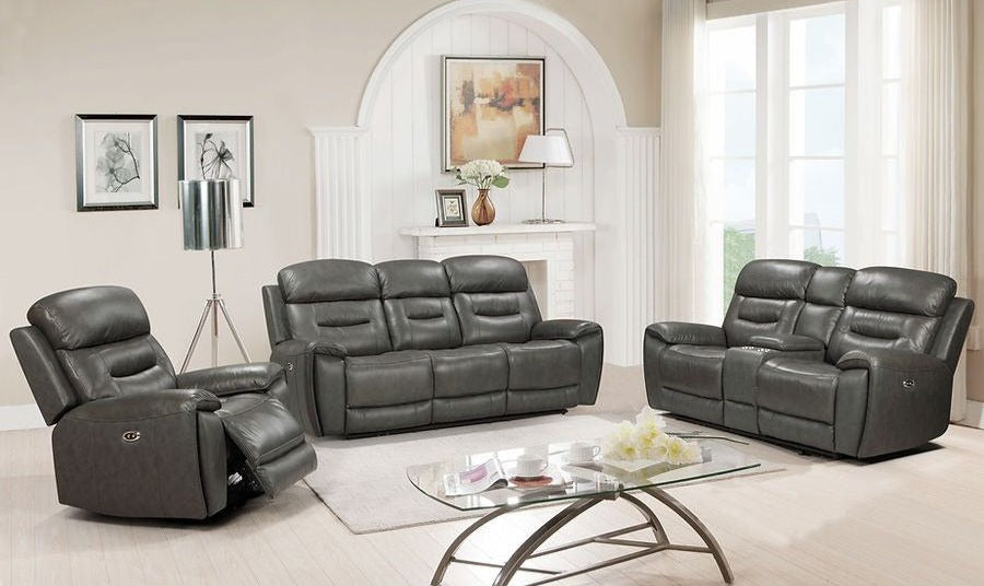 Rosewood Grey POWER/TOP GRAIN LEATHER Reclining 3pc Set S2226 - Harwin Furniture