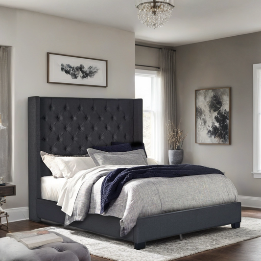 Charcoal 6ft.Velvet Queen Bed HH404