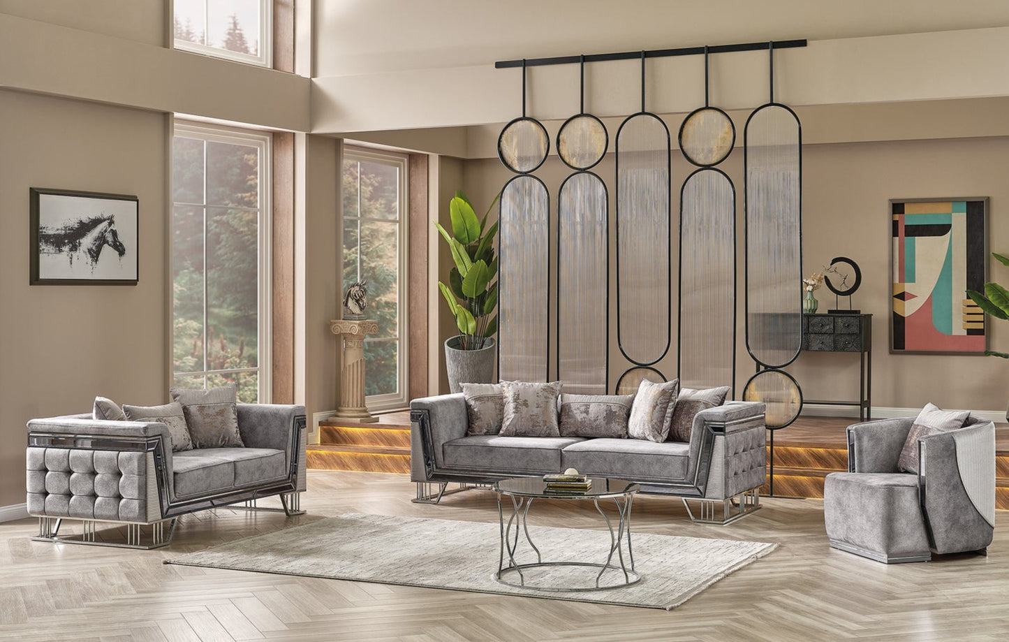 Munich 3-pieces (Sofa & Loveseat & Chair) Livingroom Set Grey