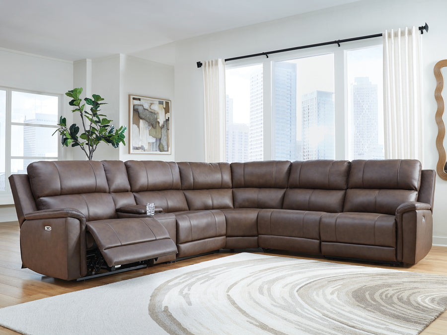 Bleckley Espresso POWER/TOP GRAIN LEATHER 6pc Reclining Sectional| PCU1200131