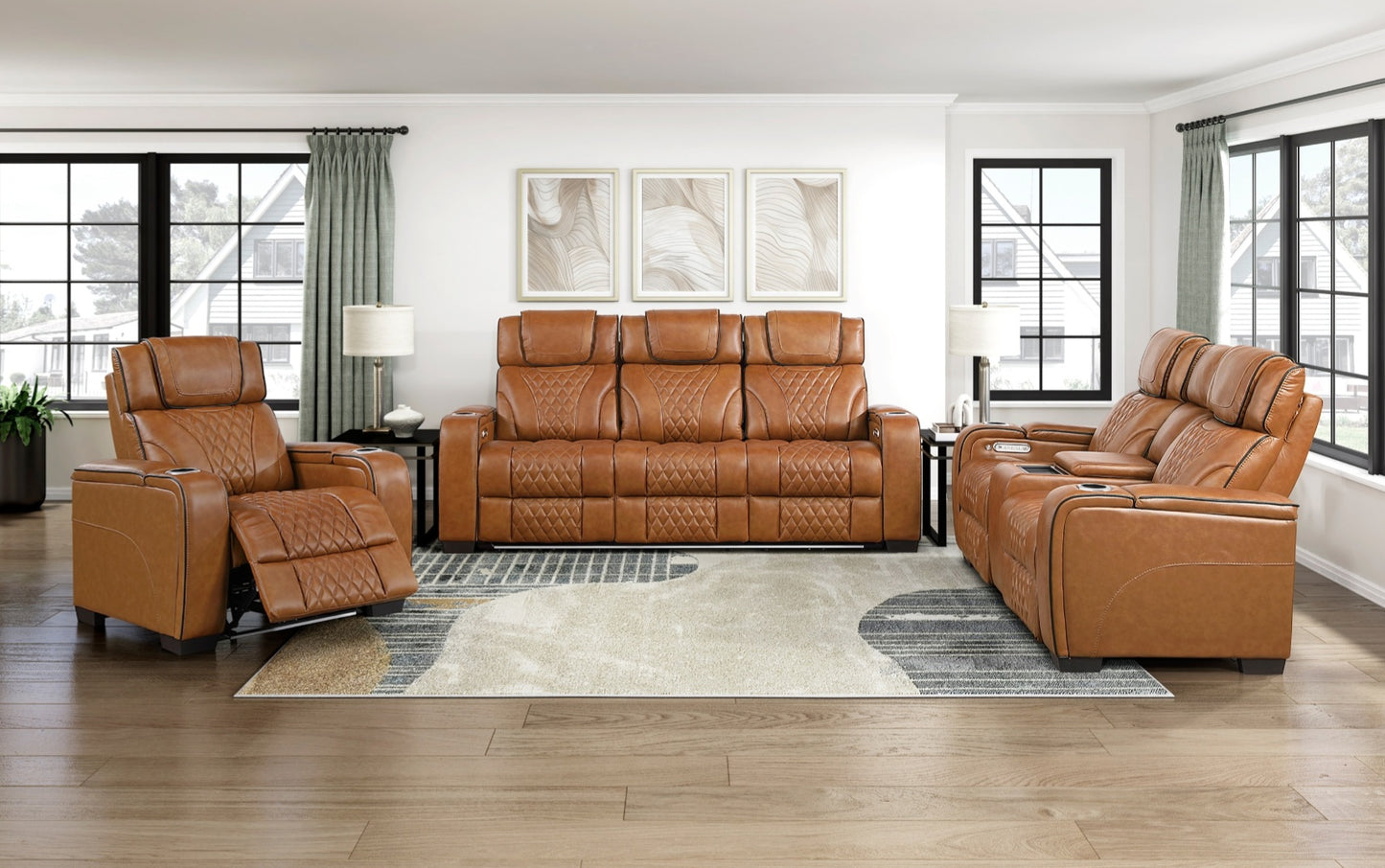 Apex TOP GRAIN LEATHER/POWER/LED/MASSAGE Reclining Set 8449