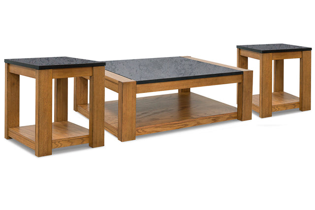 Quentina Light Brown/Black Lift-top Coffee Table and 2 End Tables T775