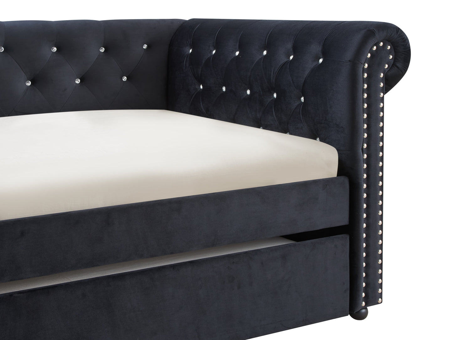 Ellie Black Velvet Twin Daybed with Trundle 5332