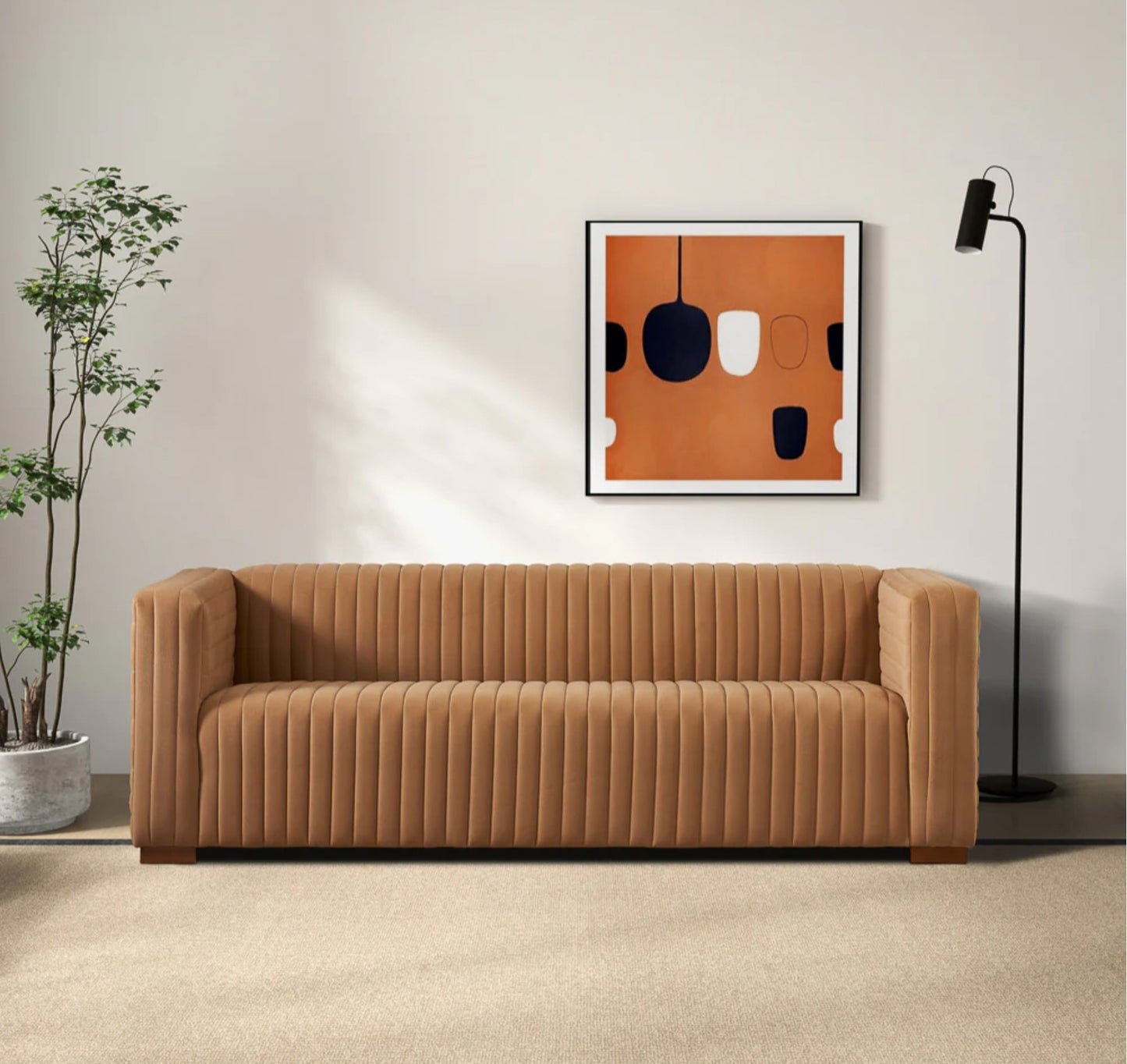 April 86" Mocha Velvet Mid Century Modern  Sofa