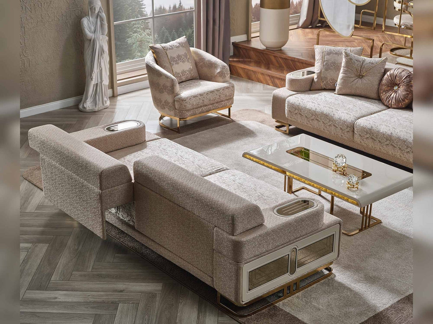 Monza 3-pieces (Sofa & Loveseat & Chair) Livingroom Set Cream