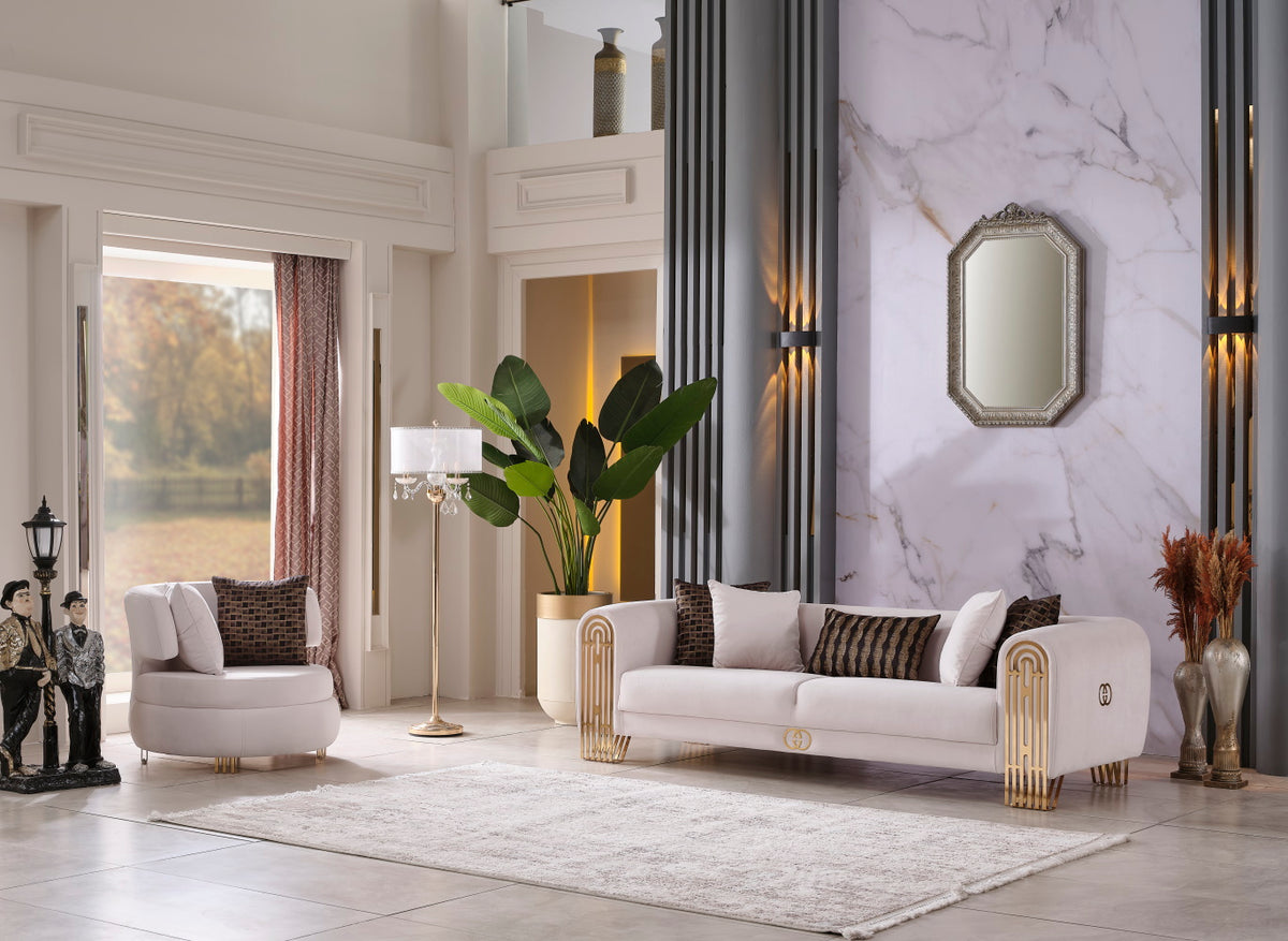 Monaco 3-pieces (Sofa & Loveseat & Chair) Livingroom Set Cream