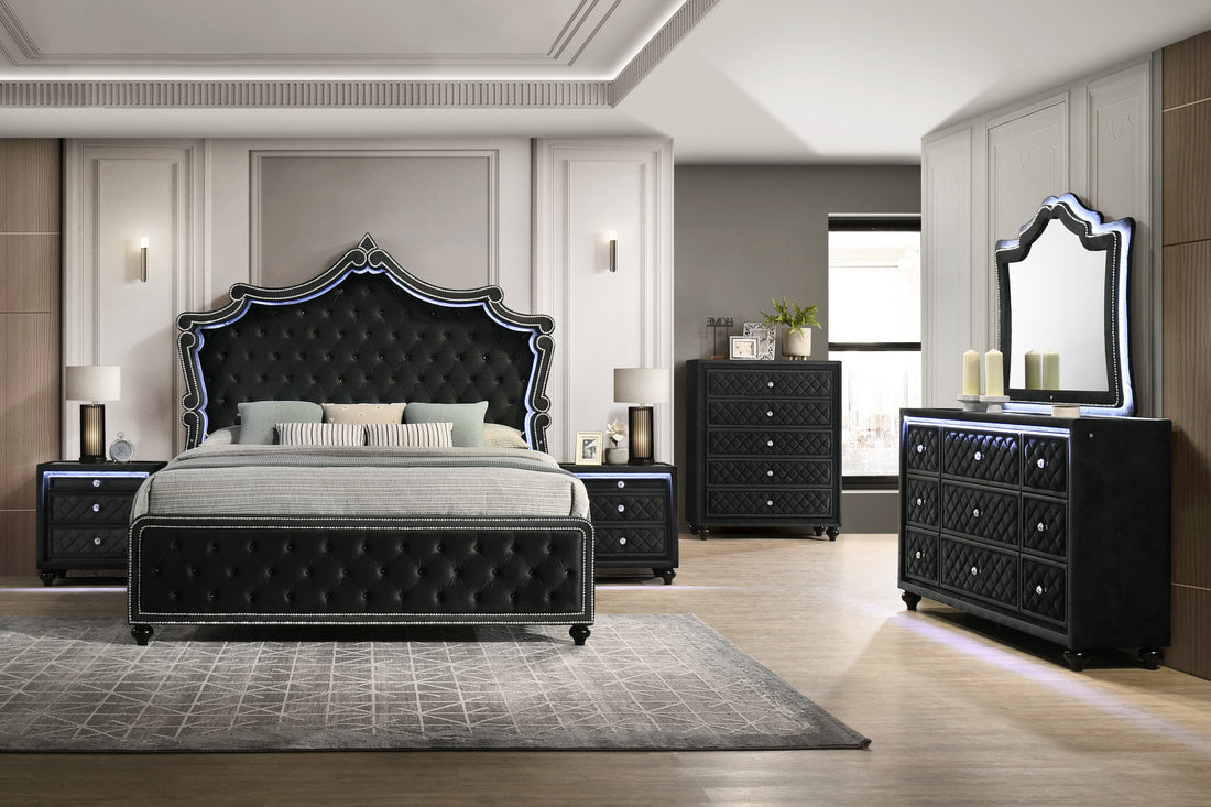 Kingdom Black Velvet Platform Bedroom Set