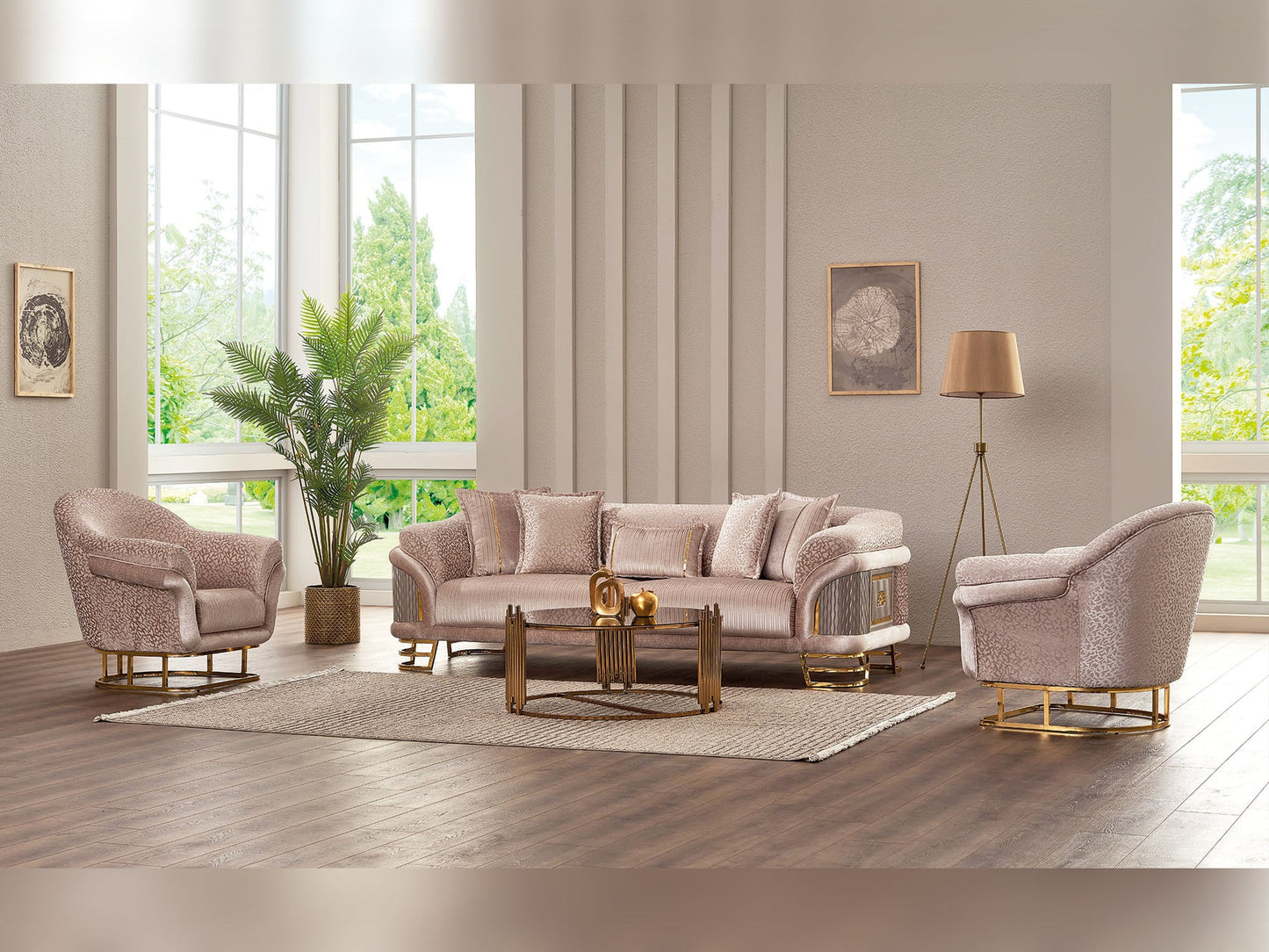 Versace 3-pieces (Sofa & Loveseat & Chair) Livingroom Set Cream