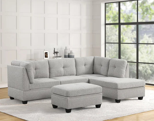 Sienna Grey Boucle Sectional with Ottoman